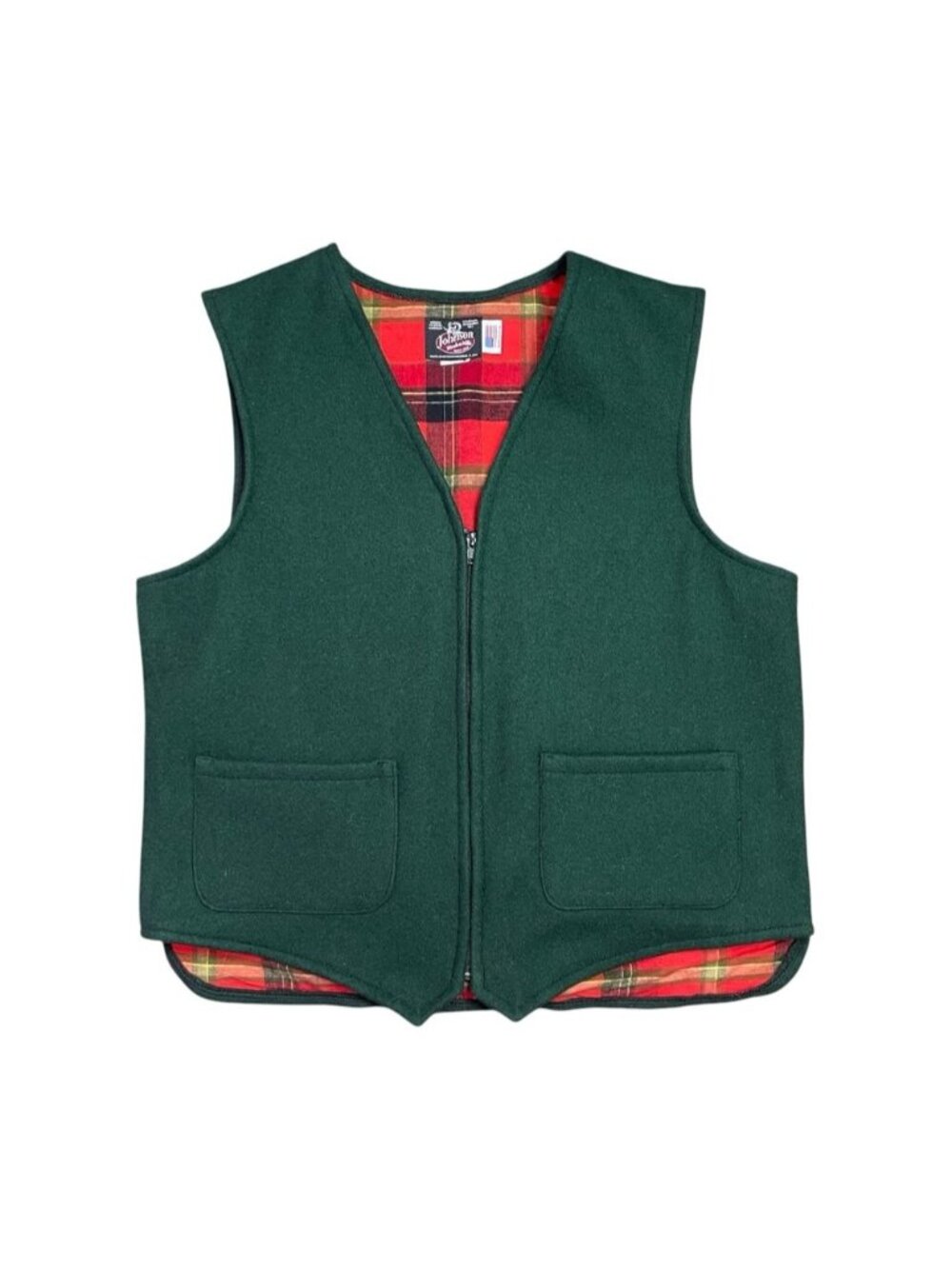 Vintage Johnson Woolen Mills Wool Vest Men's Medium Green Red Plaid
